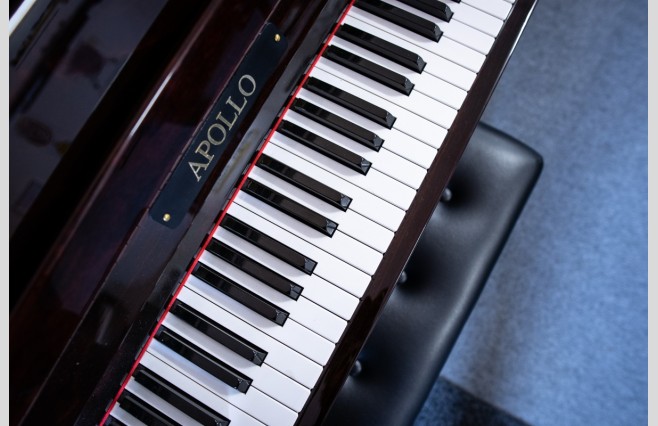 Used Apollo Polished Dark Wine Mahogany SR650 Upright Piano - All Inclusive Premium Package (SN:141448) - Image 9
